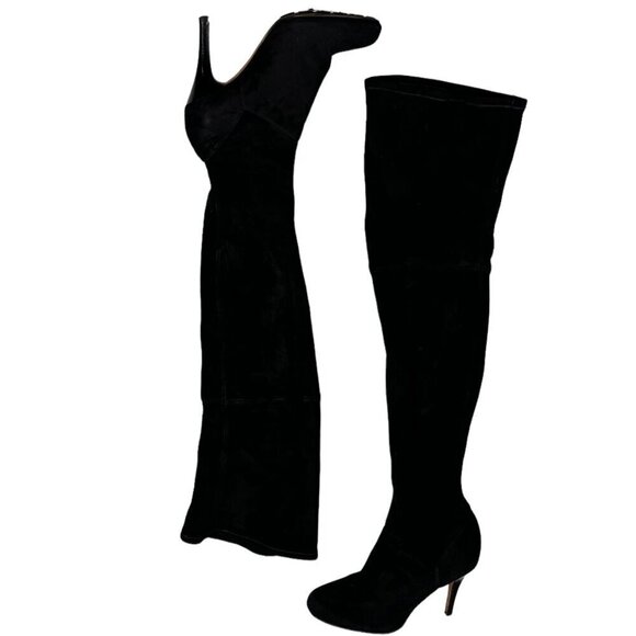 Cole Haan Black NikeAir Sole Suede Thigh High Heeled Boots Women's Size 7 - Picture 2 of 6